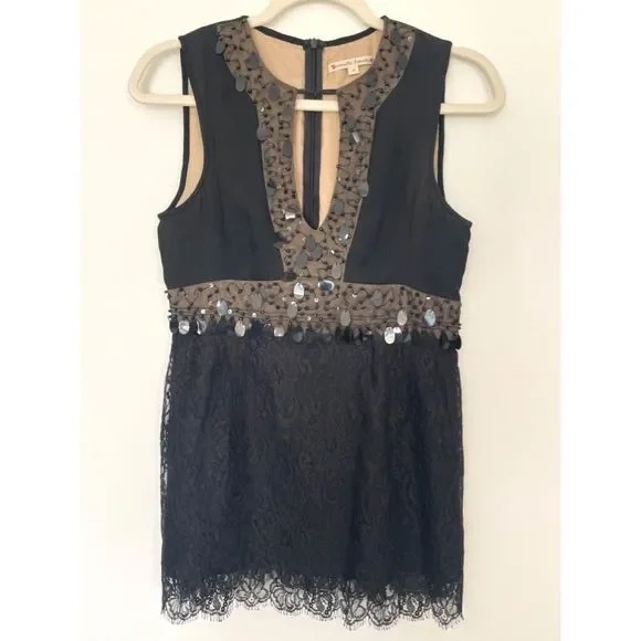 Nanette Lepore Tops - Nanette Lepore Black and Cream Dress with Sequins